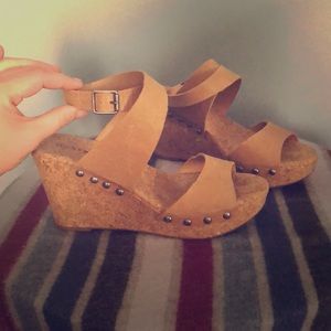 Leather ankle strap wedge.